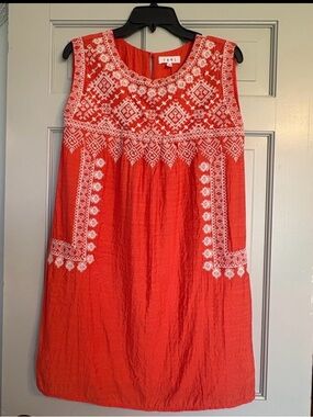 THML Orange Embroidered Sleeveless Boho Embroidered Shift Dress